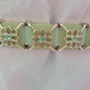 Floral Embellished Belt in Cream and Green